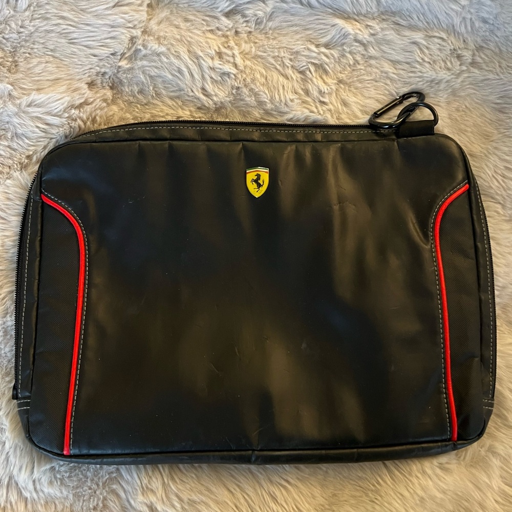 Ferrari Men's Black Laptop Bag with Red Highlights
